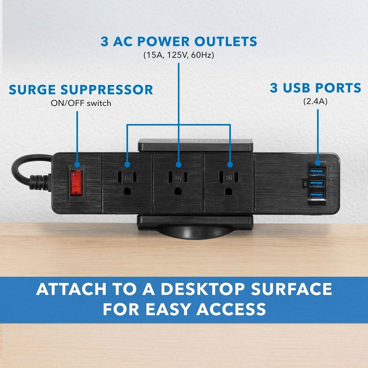 Desktop Power Strip Black Cable Management - Desktop Power Strip - Mount-It! - MI-7281B