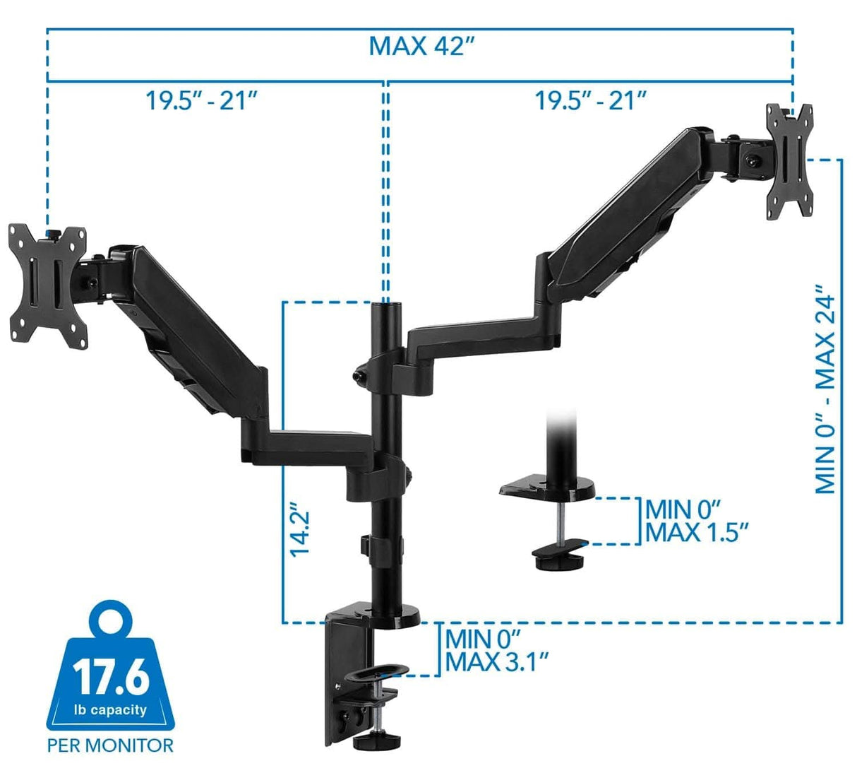 Dual Monitor Desk Mount Black Monitor Mount - Dual Monitor Desk Mount - Mount-It! - MI-4762