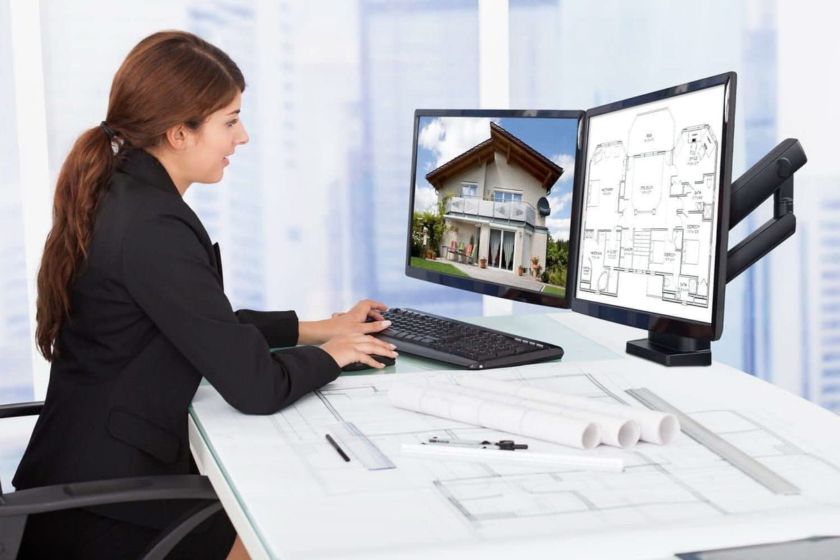 Dual Monitor Desk Mount With Mechanical Springs Black Monitor Mount - Dual Monitor Desk Mount With Mechanical Springs - Mount-It! - MI-2672