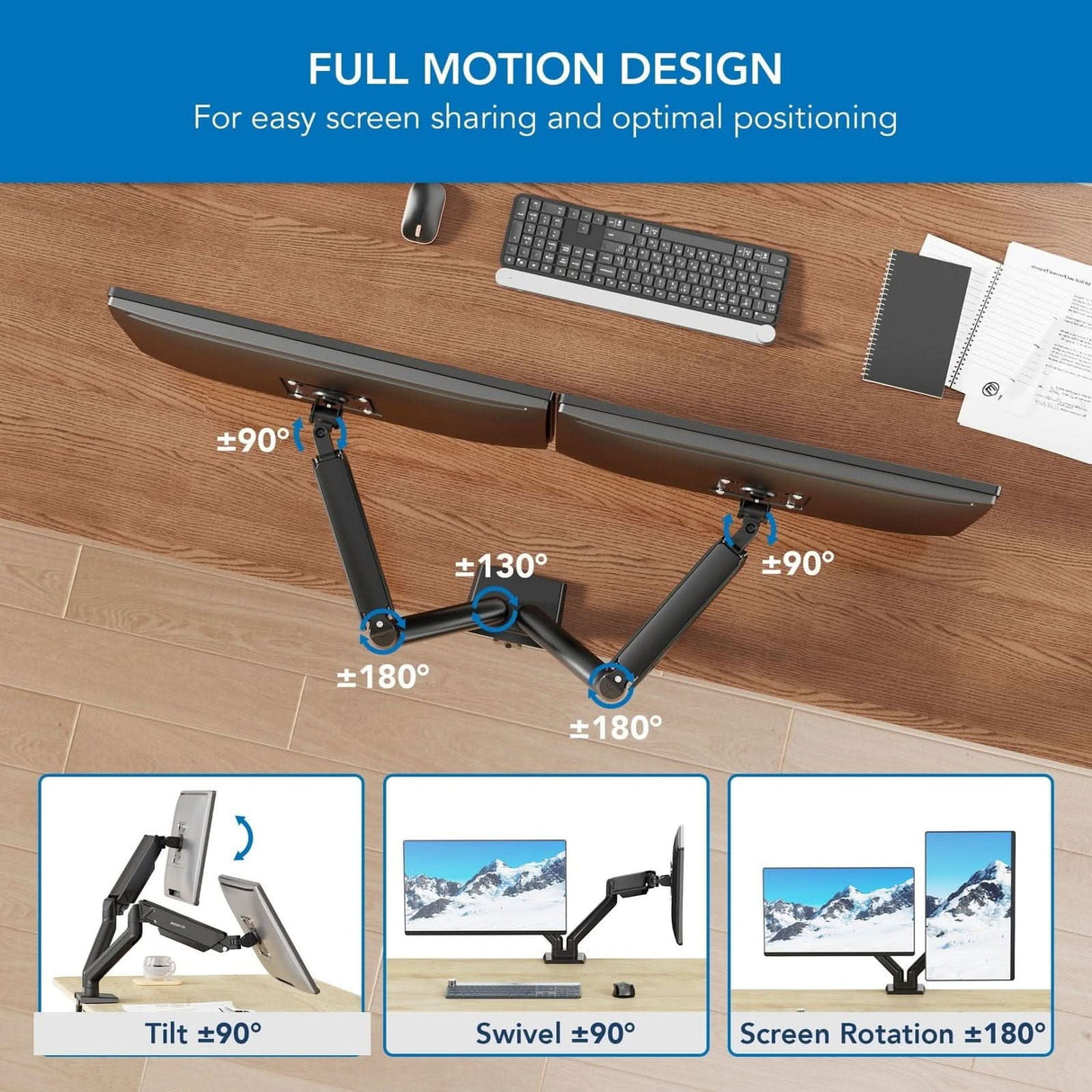 Dual Monitor Mount with Spring Arms Black Monitor Mount - Dual Monitor Mount with Spring Arms - Mount-It! - MI-8752BLK