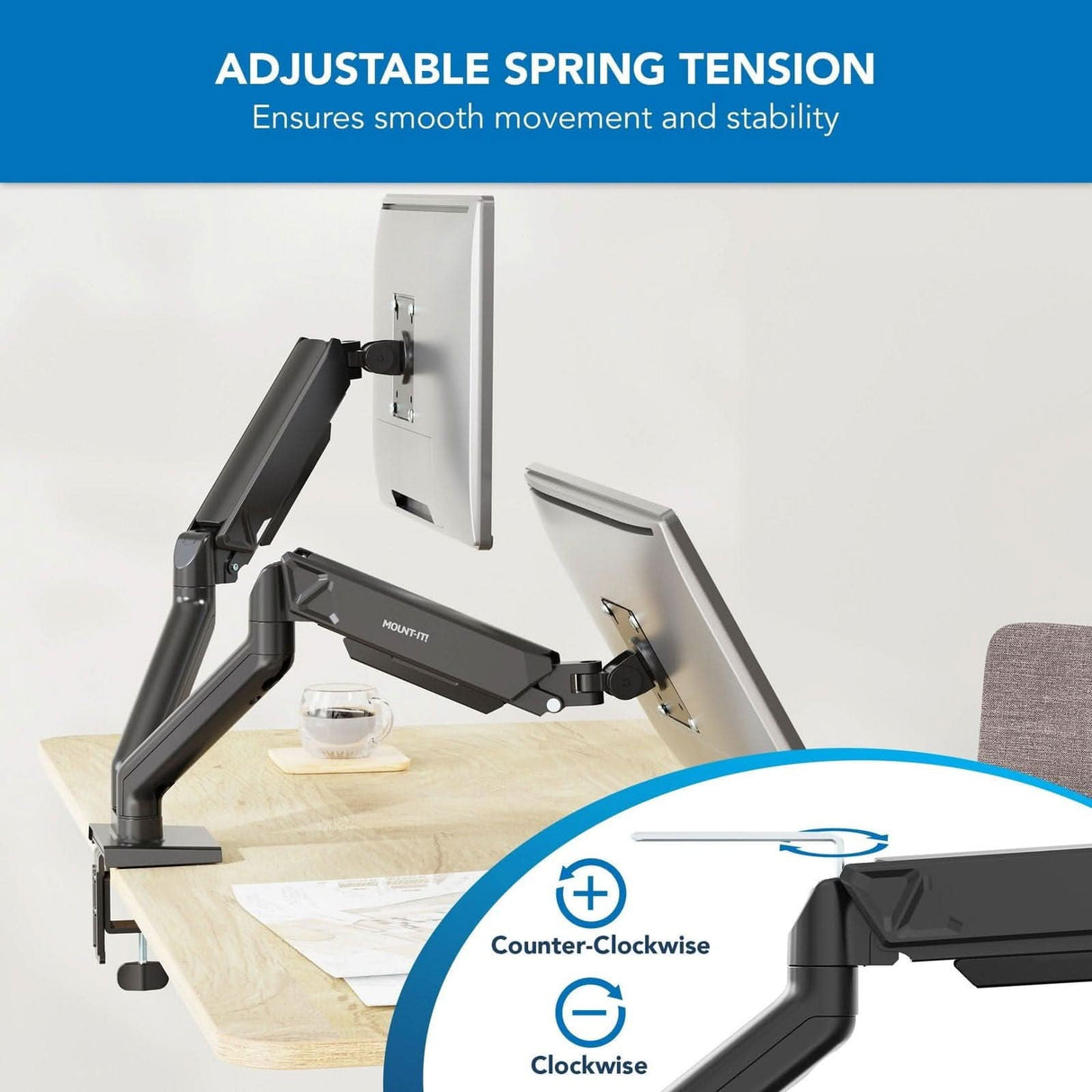 Dual Monitor Mount with Spring Arms Black Monitor Mount - Dual Monitor Mount with Spring Arms - Mount-It! - MI-8752BLK