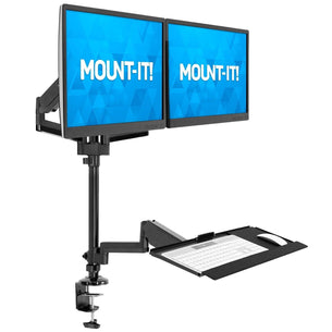 Black Desk Converters - Dual Monitor Sit-Stand Desk Mount with Keyboard Tray - Mount-It! - MI-7996 Black Desk Converters - Dual Monitor Sit-Stand Desk Mount with Keyboard Tray - Mount-It! - MI-7996