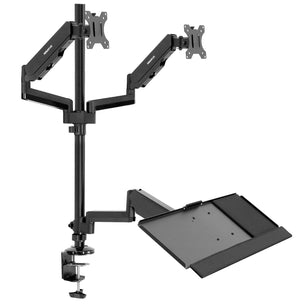 Black Desk Converters - Dual Monitor Sit-Stand Desk Mount with Keyboard Tray - Mount-It! - MI-7996 Black Desk Converters - Dual Monitor Sit-Stand Desk Mount with Keyboard Tray - Mount-It! - MI-7996