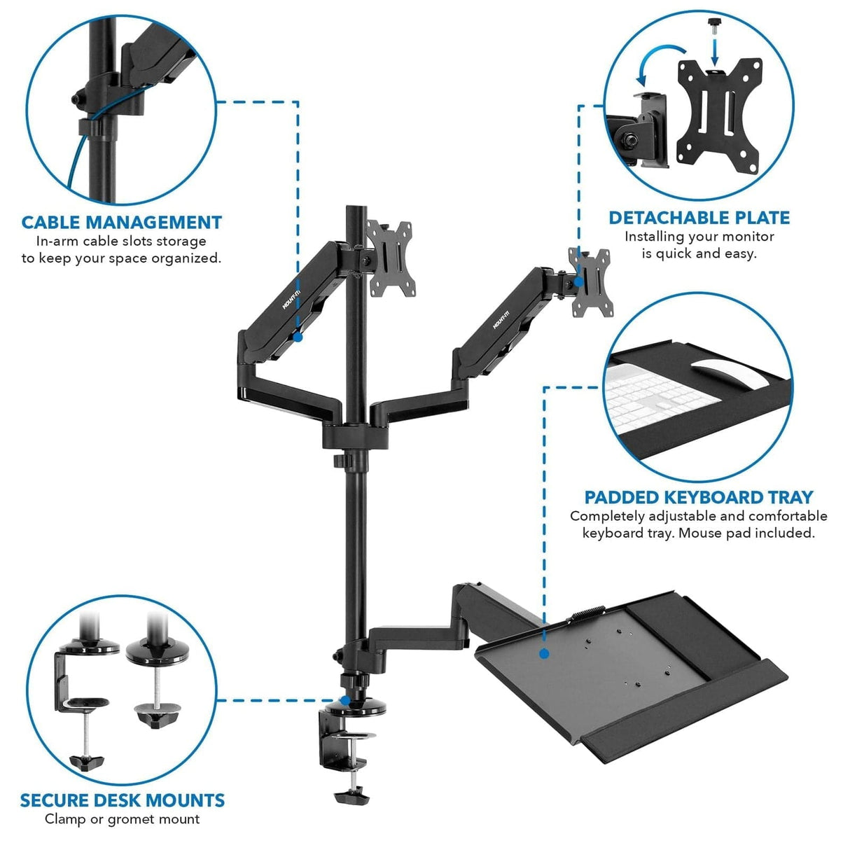 Dual Monitor Sit-Stand Desk Mount with Keyboard Tray Black Desk Converters - Dual Monitor Sit-Stand Desk Mount with Keyboard Tray - Mount-It! - MI-7996
