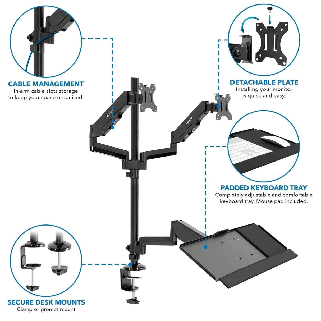 Dual Monitor Sit-Stand Desk Mount with Keyboard Tray Black Desk Converters - Dual Monitor Sit-Stand Desk Mount with Keyboard Tray - Mount-It! - MI-7996