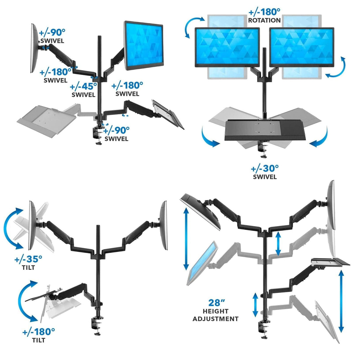 Dual Monitor Sit-Stand Desk Mount with Keyboard Tray Black Desk Converters - Dual Monitor Sit-Stand Desk Mount with Keyboard Tray - Mount-It! - MI-7996