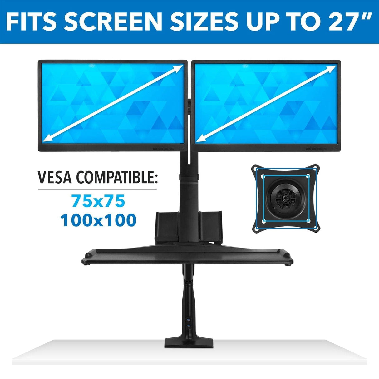 Dual Monitor Sit Stand Desk Mount with USB 3.0 Ports Black Desk Converters - Dual Monitor Sit Stand Desk Mount with USB 3.0 Ports - Mount-It! - MI-7984