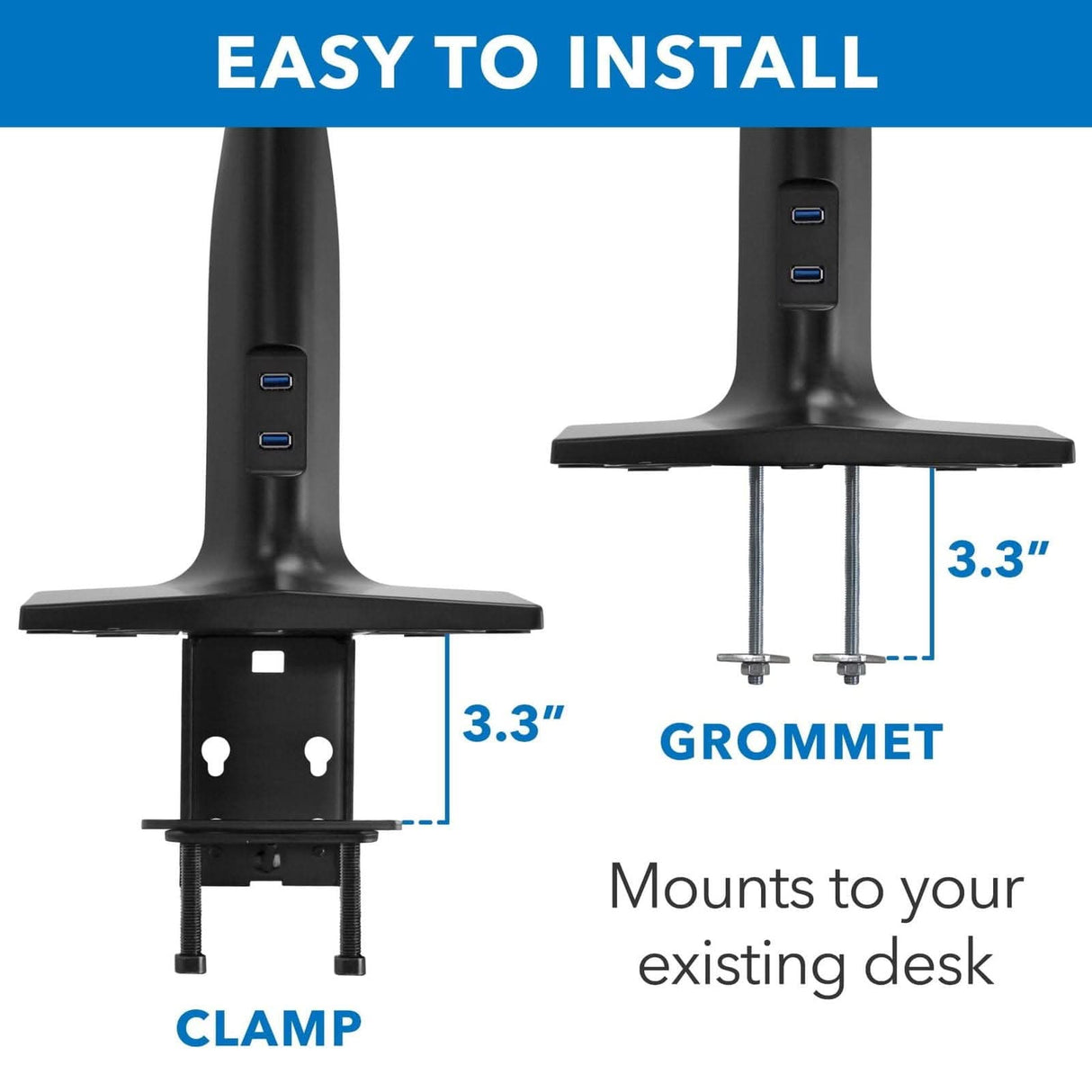 Dual Monitor Sit Stand Desk Mount with USB 3.0 Ports Black Desk Converters - Dual Monitor Sit Stand Desk Mount with USB 3.0 Ports - Mount-It! - MI-7984