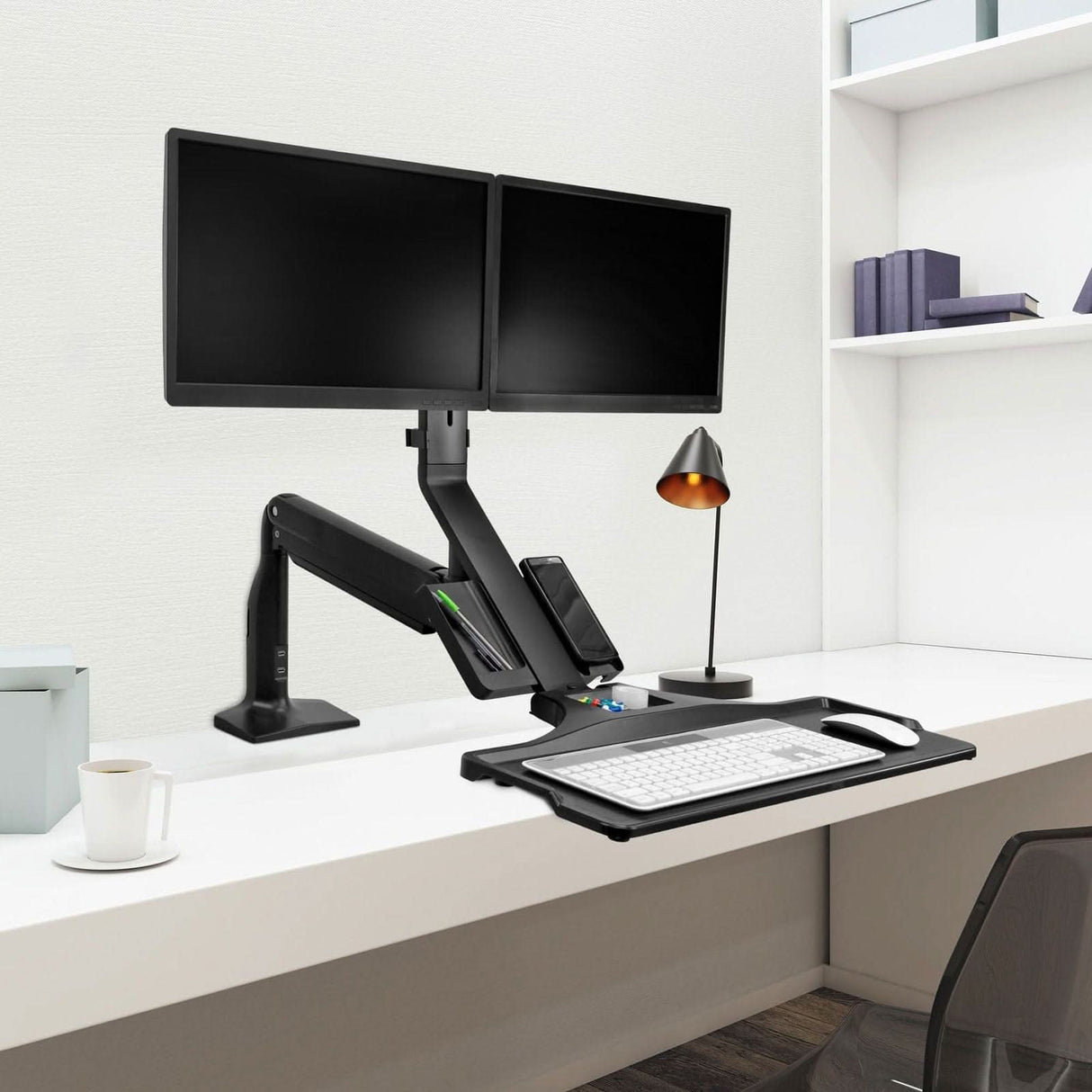 Dual Monitor Sit Stand Desk Mount with USB 3.0 Ports Black Desk Converters - Dual Monitor Sit Stand Desk Mount with USB 3.0 Ports - Mount-It! - MI-7984