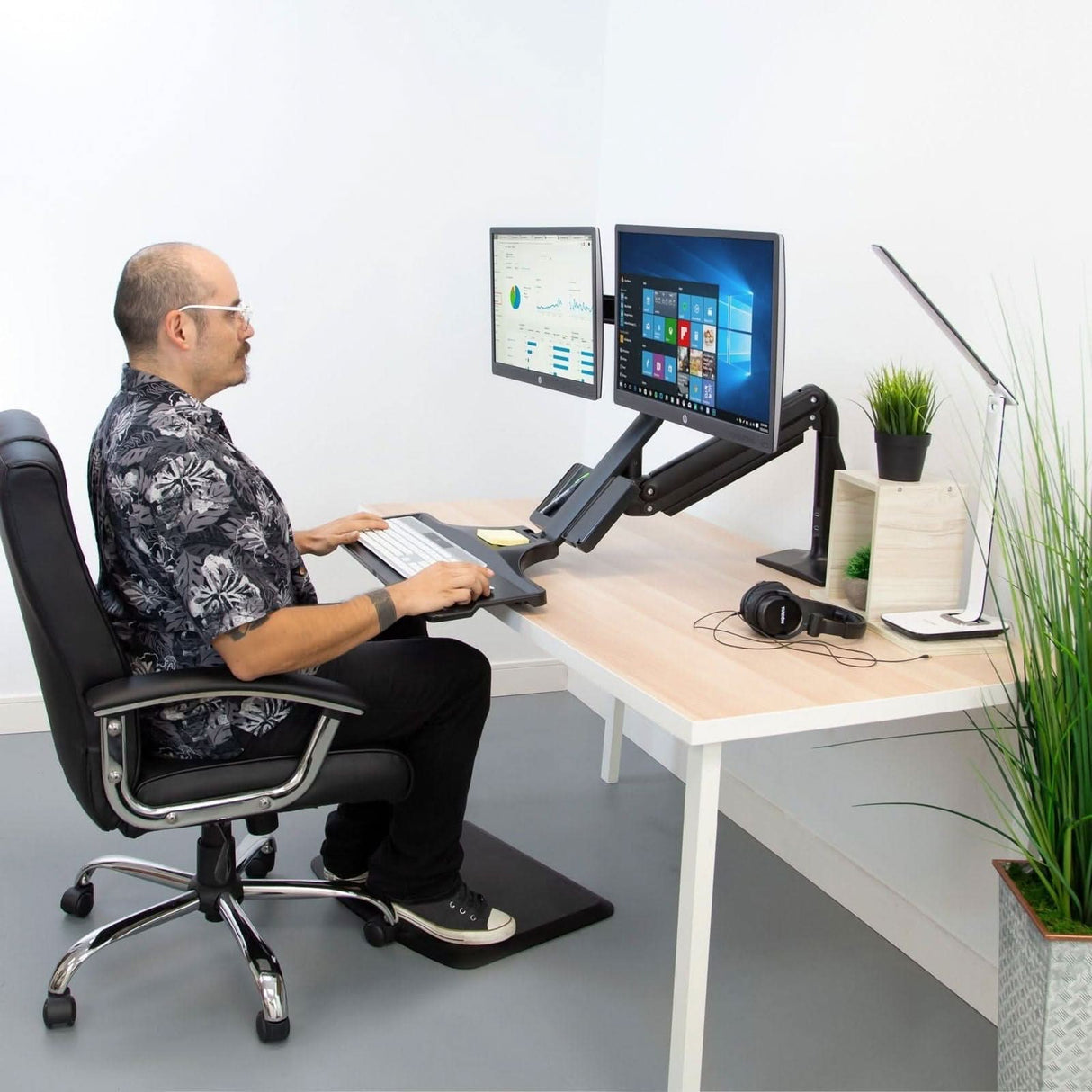 Dual Monitor Sit Stand Desk Mount with USB 3.0 Ports Black Desk Converters - Dual Monitor Sit Stand Desk Mount with USB 3.0 Ports - Mount-It! - MI-7984