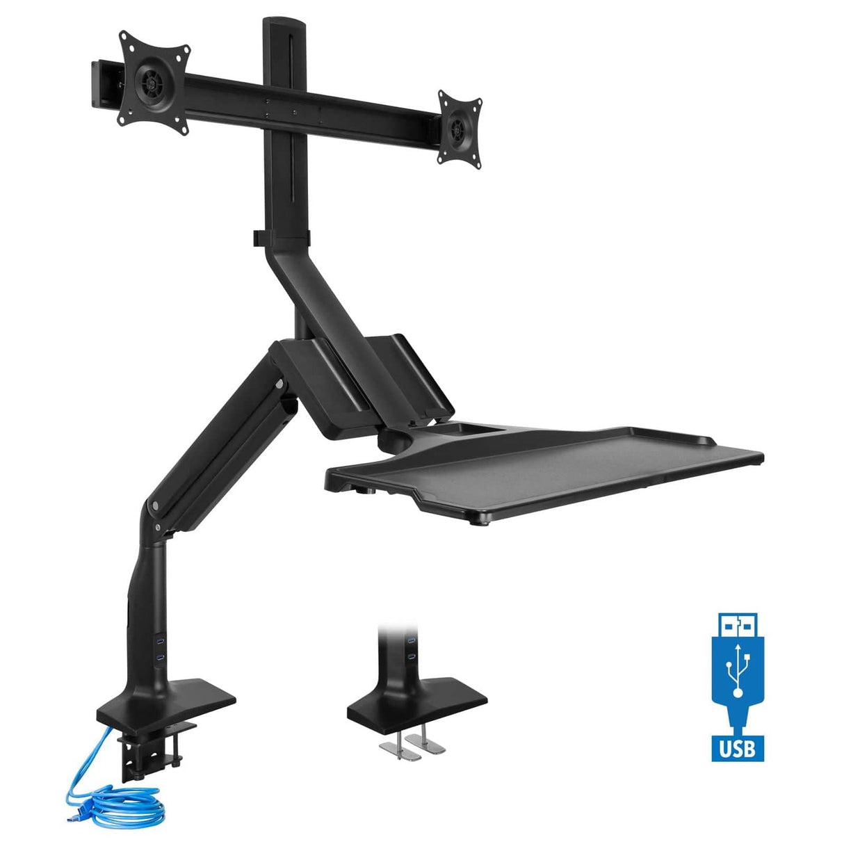 Dual Monitor Sit Stand Desk Mount with USB 3.0 Ports Black Desk Converters - Dual Monitor Sit Stand Desk Mount with USB 3.0 Ports - Mount-It! - MI-7984