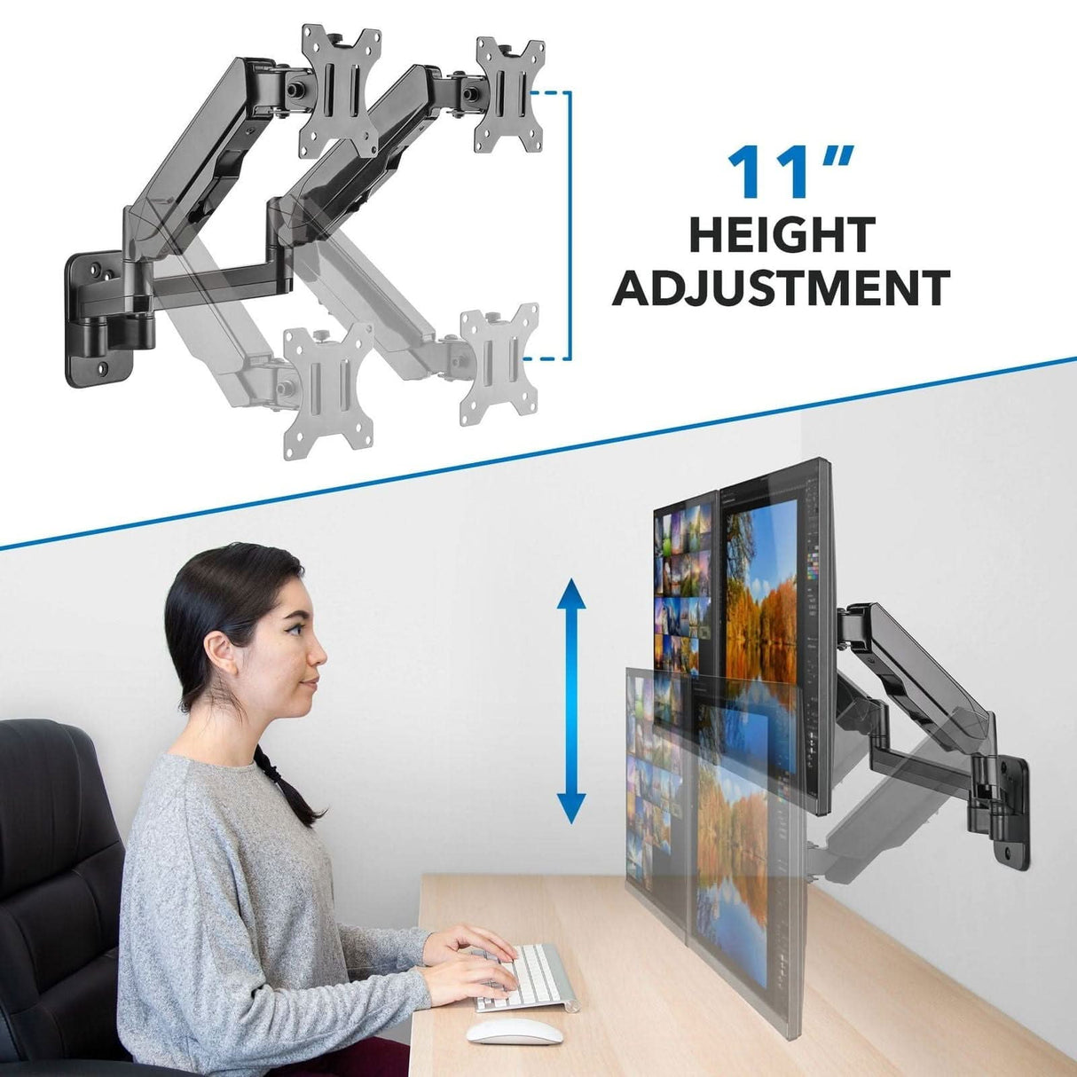 Dual Monitor Wall Mount Black Monitor Mount - Dual Monitor Wall Mount - Mount-It! - MI-1766B