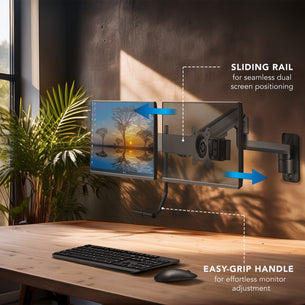 Black Monitor Mount - Dual Monitor Wall Mount with Gas Spring Arm and Crossbar - Mount-It! - MI-12010 Black Monitor Mount - Dual Monitor Wall Mount with Gas Spring Arm and Crossbar - Mount-It! - MI-12010
