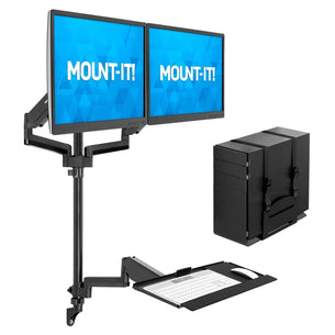 Black Wall Mounted Desk - Dual Monitor Wall Mount Workstation - Mount-It! - MI-7992 Black Wall Mounted Desk - Dual Monitor Wall Mount Workstation - Mount-It! - MI-7992