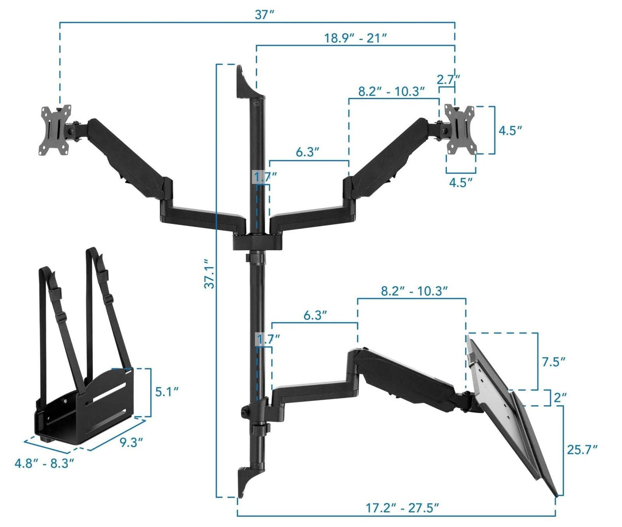 Dual Monitor Wall Mount Workstation Black Wall Mounted Desk - Dual Monitor Wall Mount Workstation - Mount-It! - MI-7992