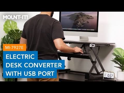 Black Desk Converters - Electric Desk Converter with Built-In USB Port - Mount-It! - MI-7927E