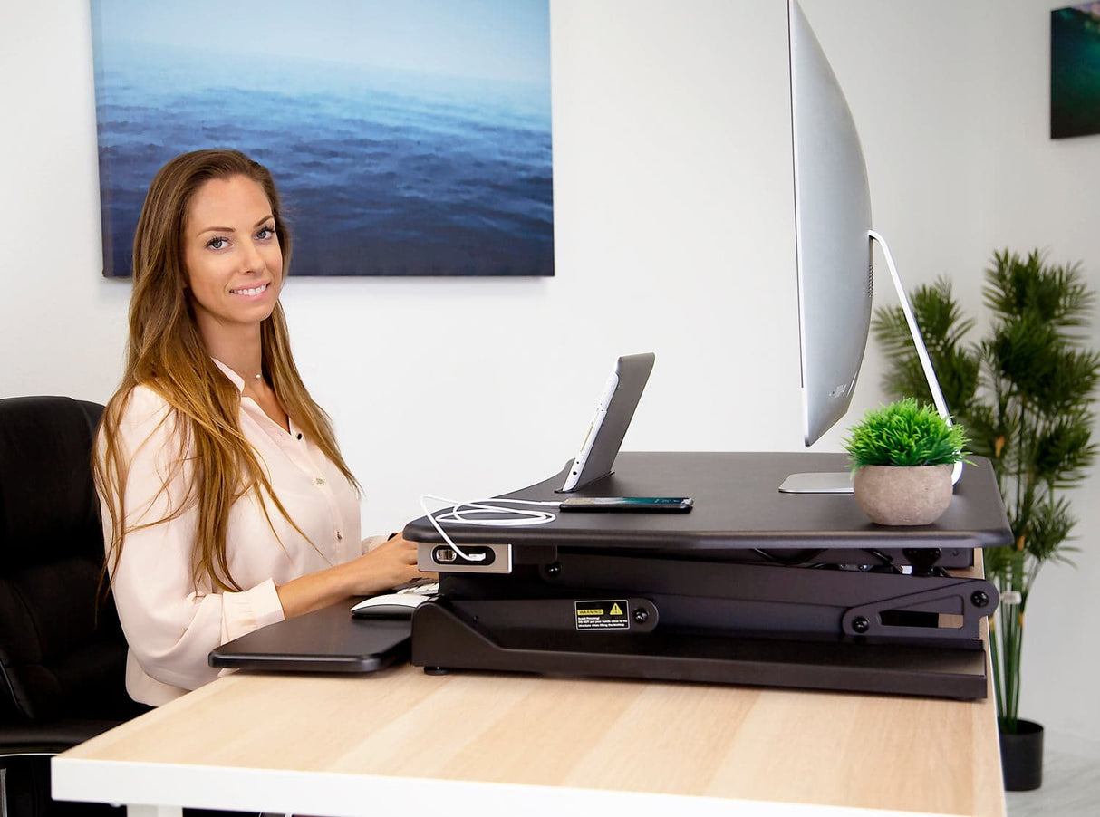 Electric Desk Converter with Built-In USB Port Black Desk Converters - Electric Desk Converter with Built-In USB Port - Mount-It! - MI-7927E