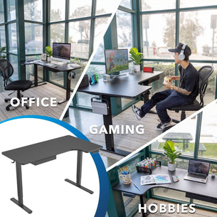Black Standing Desk - Electric Height Adjustable L Shaped Standing Desk - Mount-It! - MI-15002 Black Standing Desk - Electric Height Adjustable L Shaped Standing Desk - Mount-It! - MI-15002