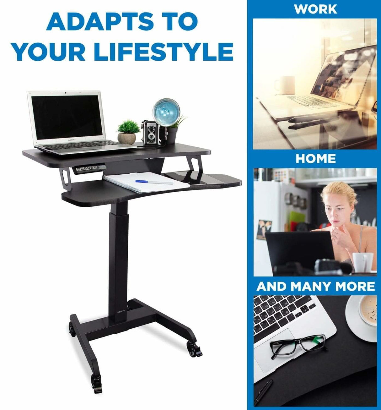 Electric Mobile Standing Desk Black Mobile Standing Desk - Electric Mobile Standing Desk - Mount-It! - MI-7982