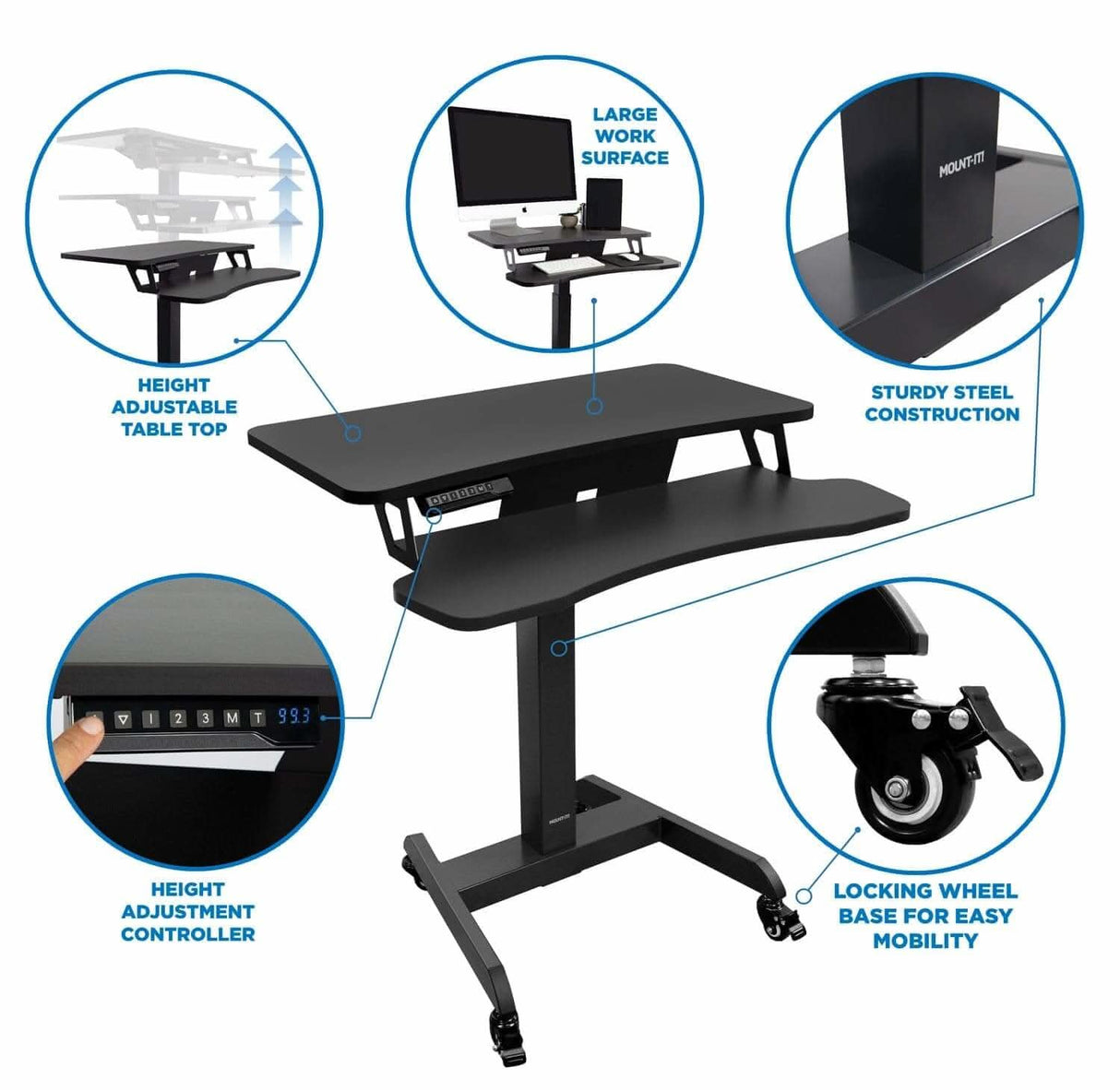 Electric Mobile Standing Desk Black Mobile Standing Desk - Electric Mobile Standing Desk - Mount-It! - MI-7982