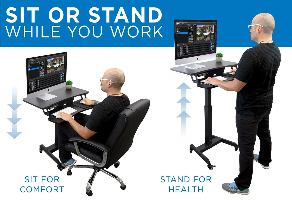 Electric Mobile Standing Desk Black Mobile Standing Desk - Electric Mobile Standing Desk - Mount-It! - MI-7982