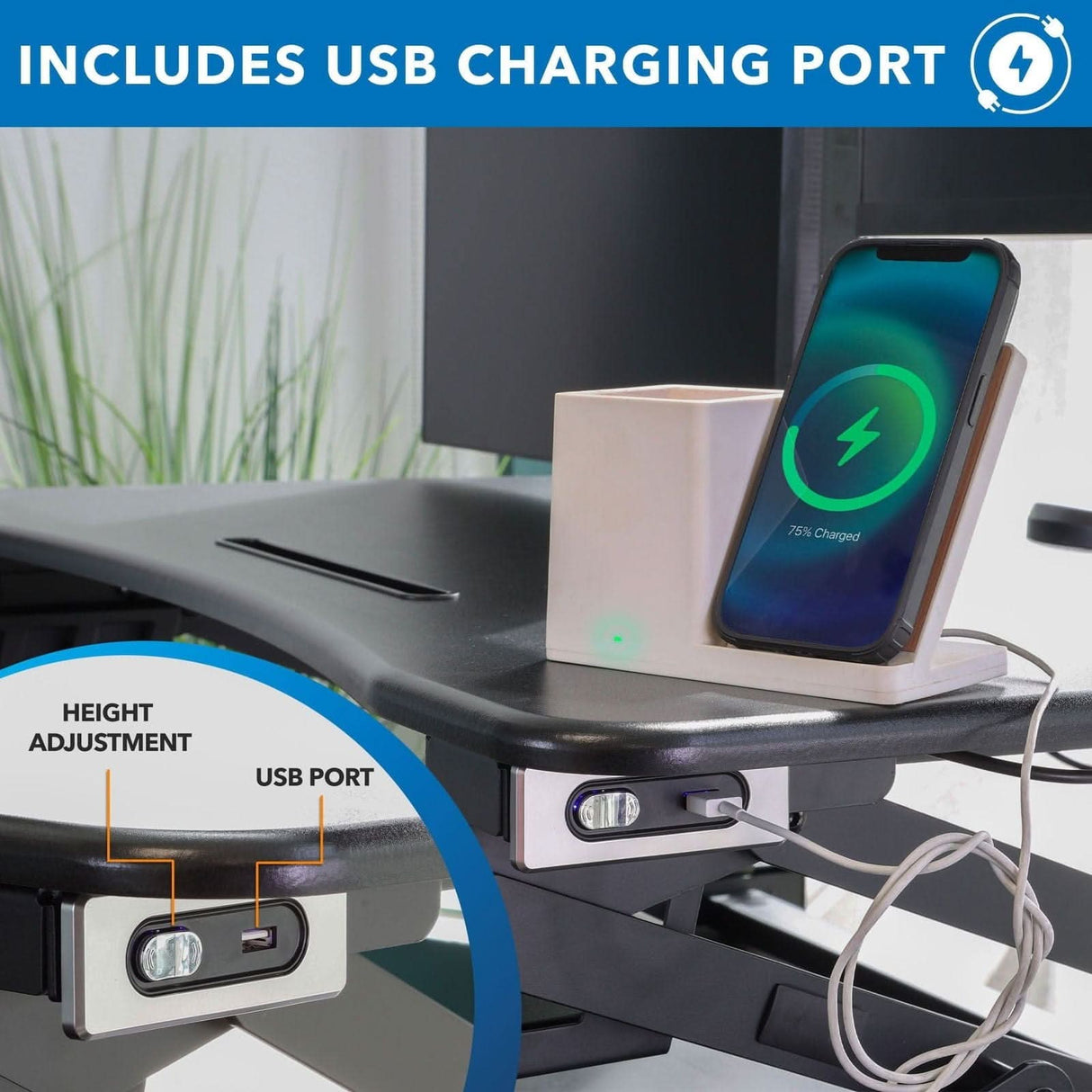 Electric Sit-Stand Desk Converter with Dual Monitor Mount Black Desk Converters - Electric Sit-Stand Desk Converter with Dual Monitor Mount - Mount-It! - MI-8053