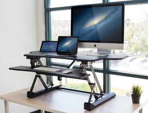 Black Desk Converters - Electric Standing Desk Converter with Large Platform | MI-7962 - Mount-It! - MI-7962 Black Desk Converters - Electric Standing Desk Converter with Large Platform | MI-7962 - Mount-It! - MI-7962