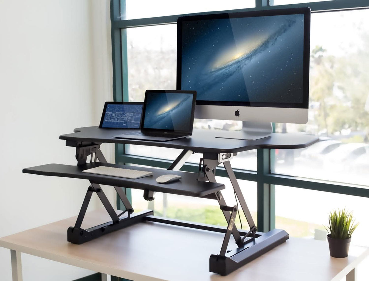 Electric Standing Desk Converter with Large Platform Black Desk Converters - Electric Standing Desk Converter with Large Platform | MI-7962 - Mount-It! - MI-7962