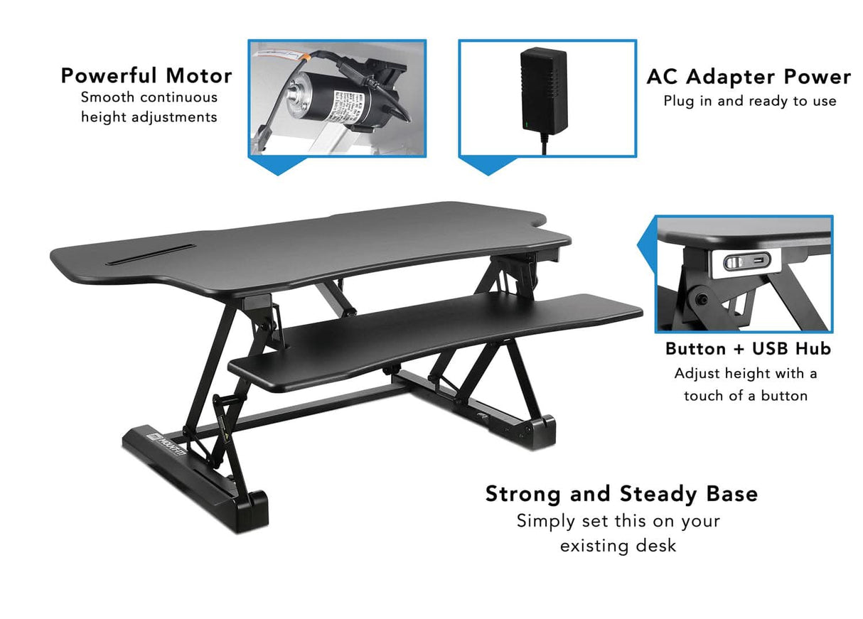 Electric Standing Desk Converter with Large Platform Black Desk Converters - Electric Standing Desk Converter with Large Platform | MI-7962 - Mount-It! - MI-7962