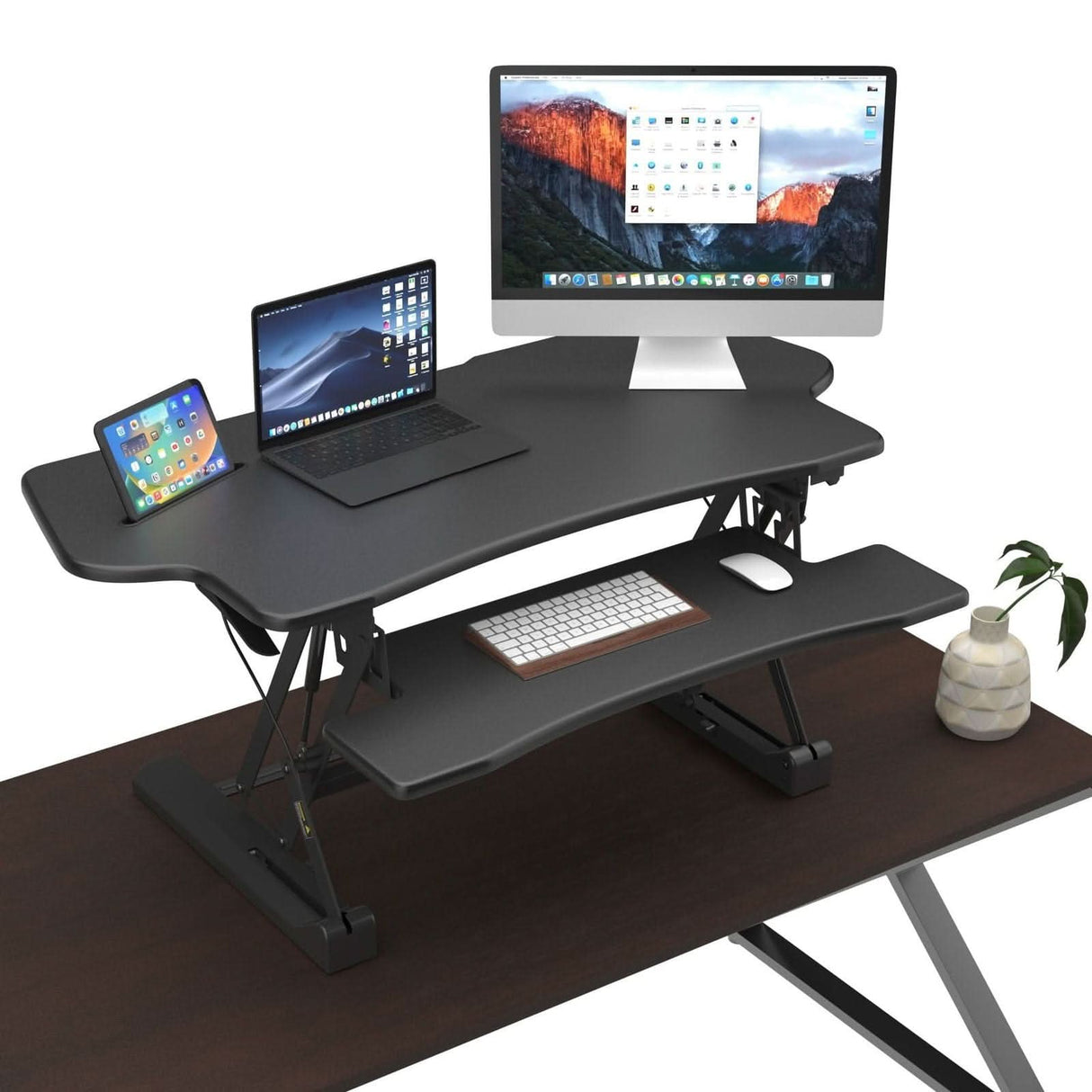 Extra Wide Height Adjustable Standing Desk Converter Black Desk Converters - Extra Wide Height Adjustable Standing Desk Converter - Mount-It! - MI-7925