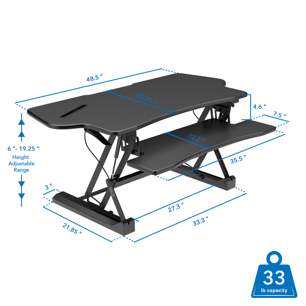 Extra Wide Height Adjustable Standing Desk Converter Black Desk Converters - Extra Wide Height Adjustable Standing Desk Converter - Mount-It! - MI-7925
