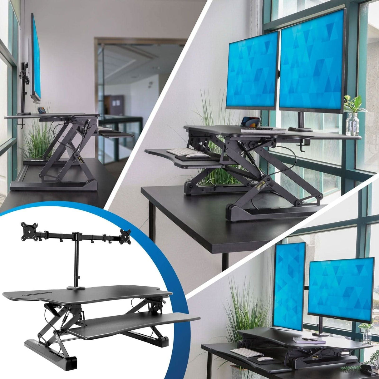 Extra Wide Sit-Stand Desk Converter with Dual Monitor Mount Black Desk Converters - Extra Wide Sit-Stand Desk Converter with Dual Monitor Mount - Mount-It! - MI-8052
