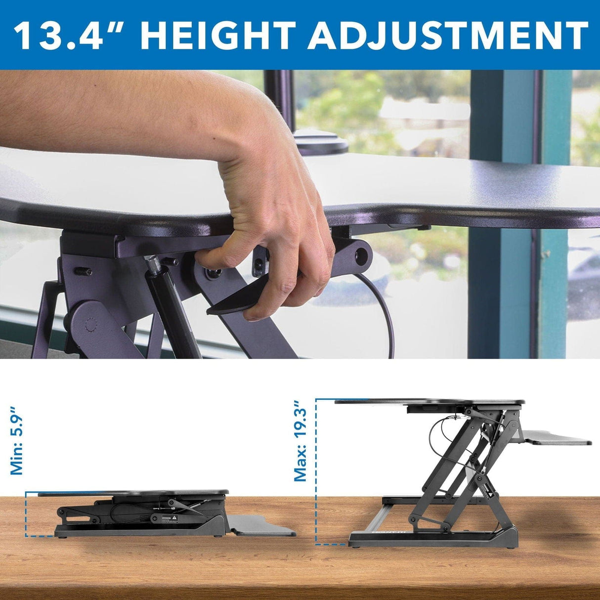 Extra Wide Sit-Stand Desk Converter with Dual Monitor Mount Black Desk Converters - Extra Wide Sit-Stand Desk Converter with Dual Monitor Mount - Mount-It! - MI-8052