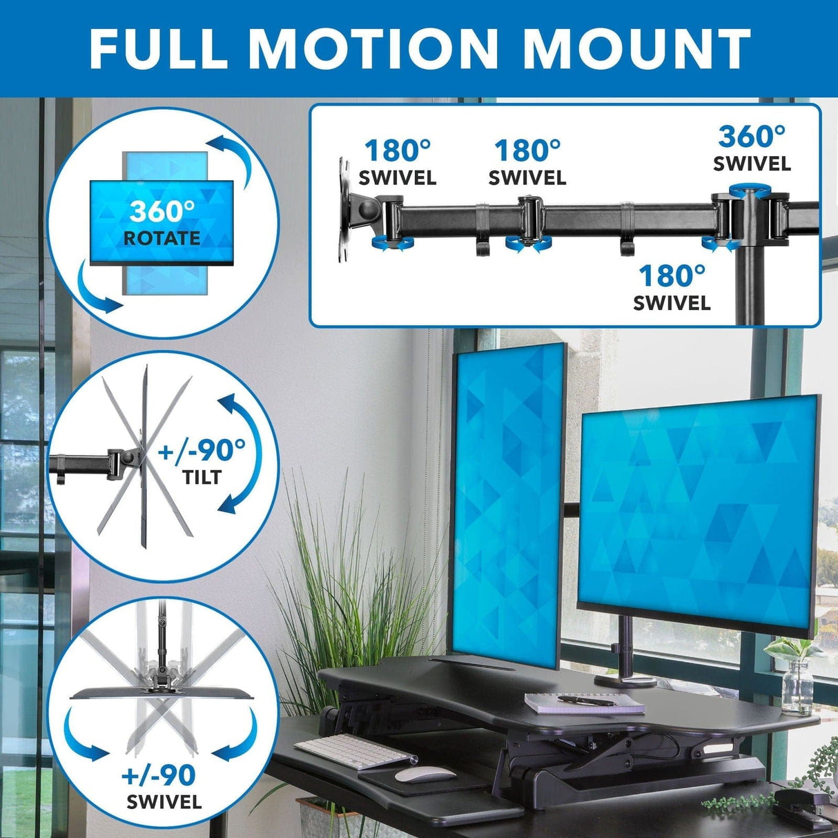 Extra Wide Sit-Stand Desk Converter with Dual Monitor Mount Black Desk Converters - Extra Wide Sit-Stand Desk Converter with Dual Monitor Mount - Mount-It! - MI-8052