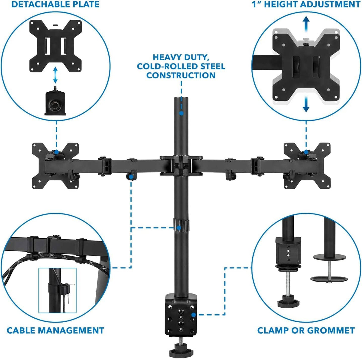 Full Motion Dual Monitor Desk Mount, Fits 32" Monitors Black Monitor Mount - Full Motion Dual Monitor Desk Mount, Fits 32" Monitors - Mount-It! - MI-2752L