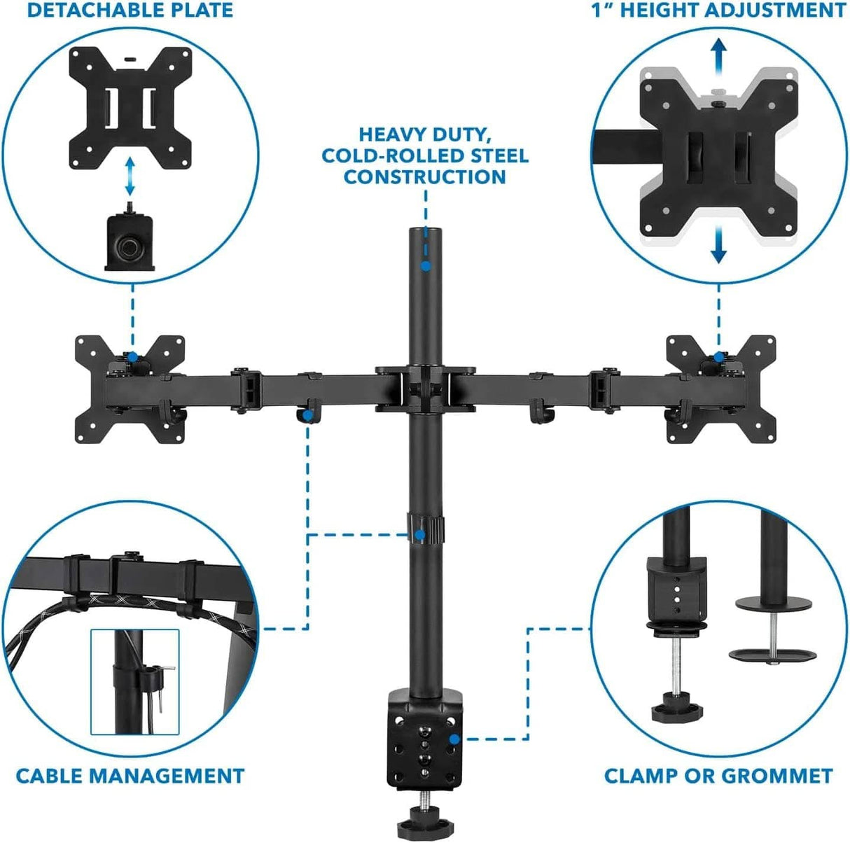 Full Motion Dual Monitor Desk Mount, Fits 32" Monitors Black Monitor Mount - Full Motion Dual Monitor Desk Mount, Fits 32" Monitors - Mount-It! - MI-2752L