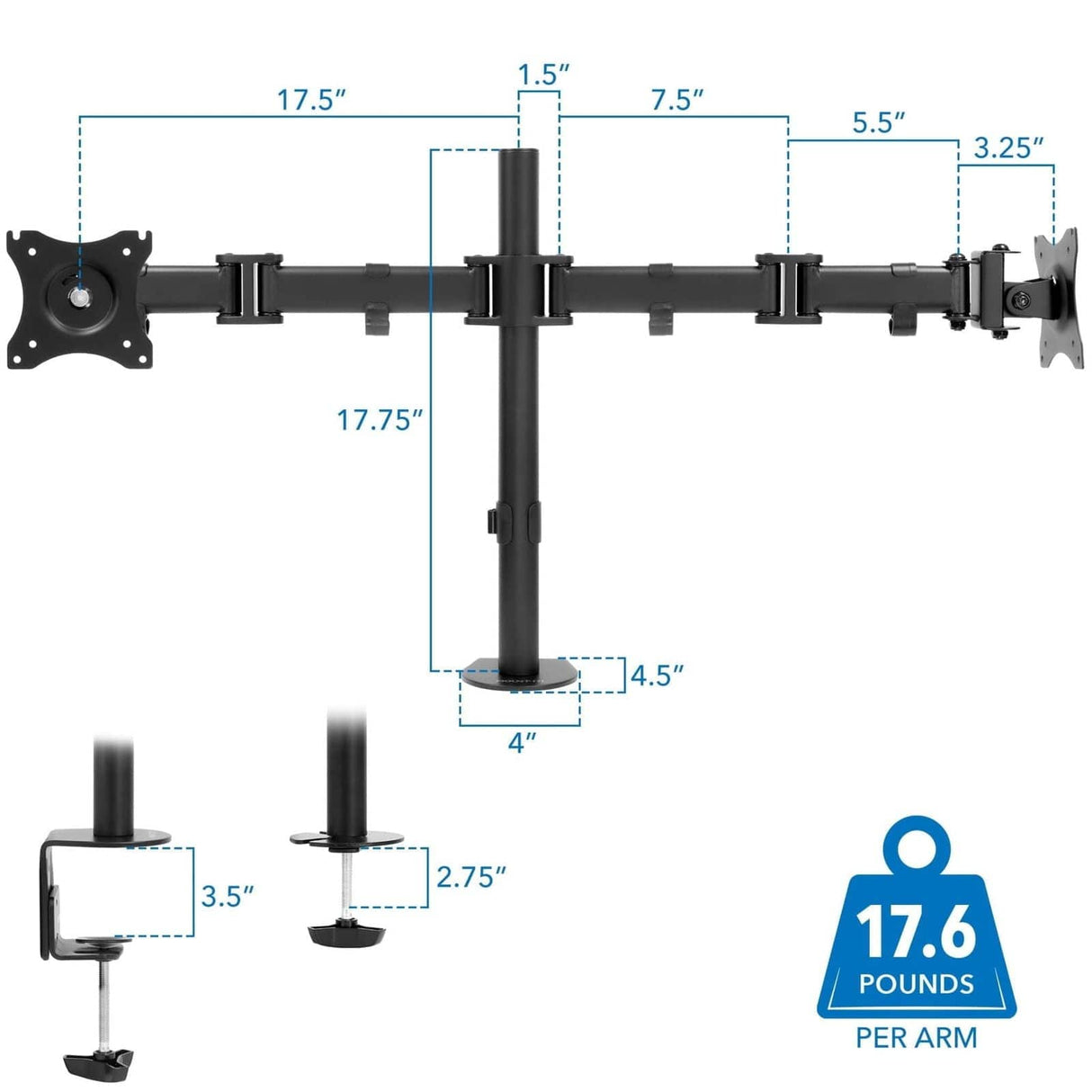 Full Motion Dual Monitor Desk Mount Black Monitor Mount - Full Motion Dual Monitor Desk Mount - Mount-It! - MI-1752