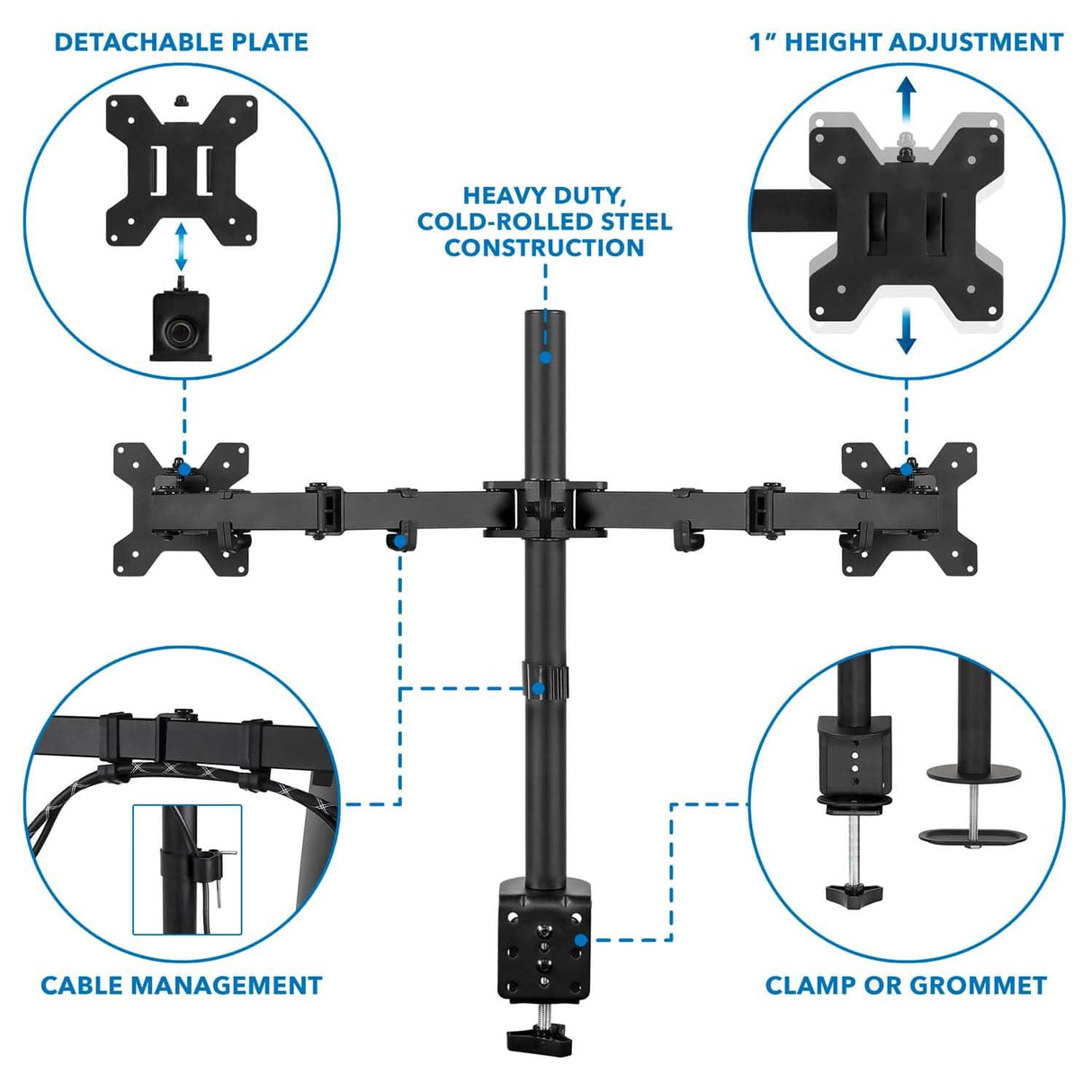 Full Motion Dual Monitor Desk Mount Black Monitor Mount - Full Motion Dual Monitor Desk Mount - Mount-It! - MI-2752