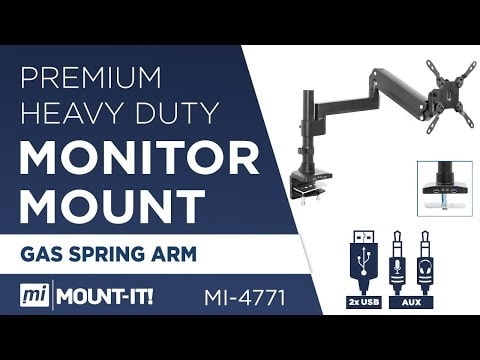 Heavy Duty Monitor Desk Mount w/ USB & Multimedia Ports Black Monitor Mount - Heavy Duty Monitor Desk Mount w/ USB & Multimedia Ports - Mount-It! - MI-4771