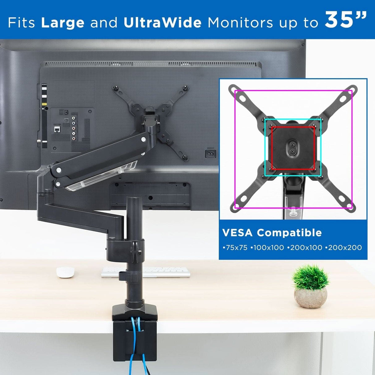 Heavy Duty Monitor Desk Mount w/ USB & Multimedia Ports Black Monitor Mount - Heavy Duty Monitor Desk Mount w/ USB & Multimedia Ports - Mount-It! - MI-4771