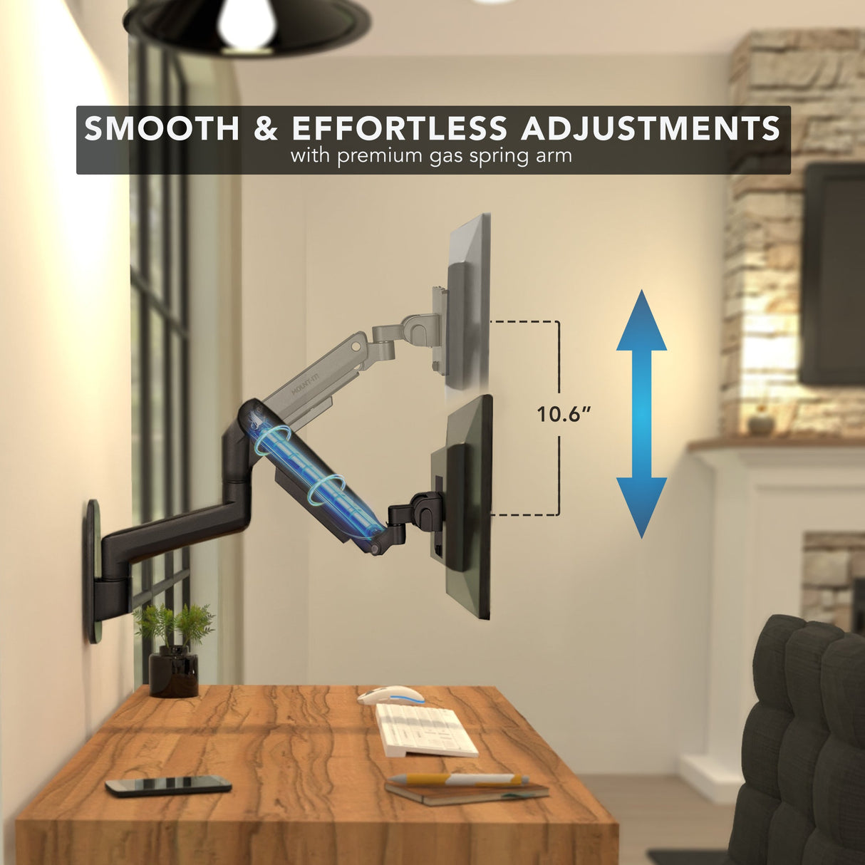 Heavy-Duty Monitor Wall Mount with Gas Spring Arm Black Monitor Mount - Heavy-Duty Monitor Wall Mount with Gas Spring Arm - Mount-It! - MI-12009