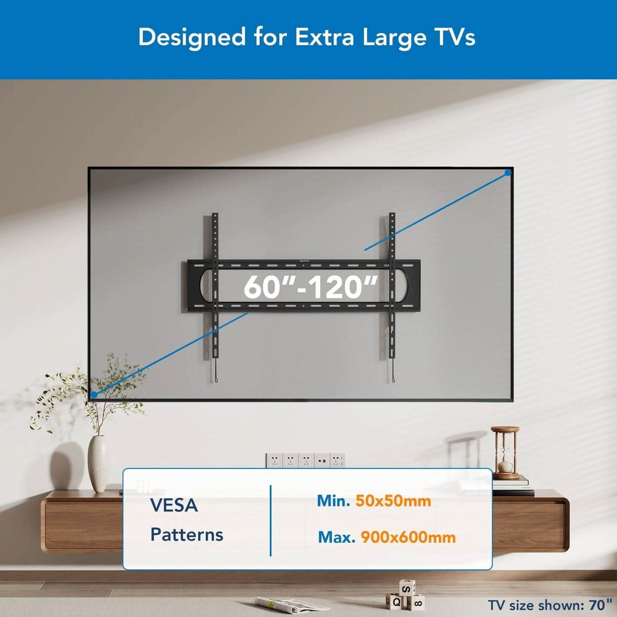 Heavy Duty XXL Fixed TV Wall Mount Black TV Mount - Heavy Duty XXL Fixed TV Wall Mount - Mount-It! - MI-14008