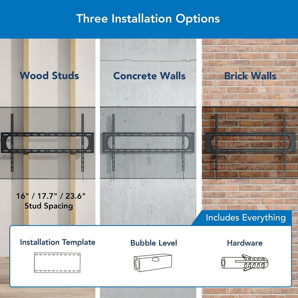 Heavy Duty XXL Fixed TV Wall Mount Black TV Mount - Heavy Duty XXL Fixed TV Wall Mount - Mount-It! - MI-14008
