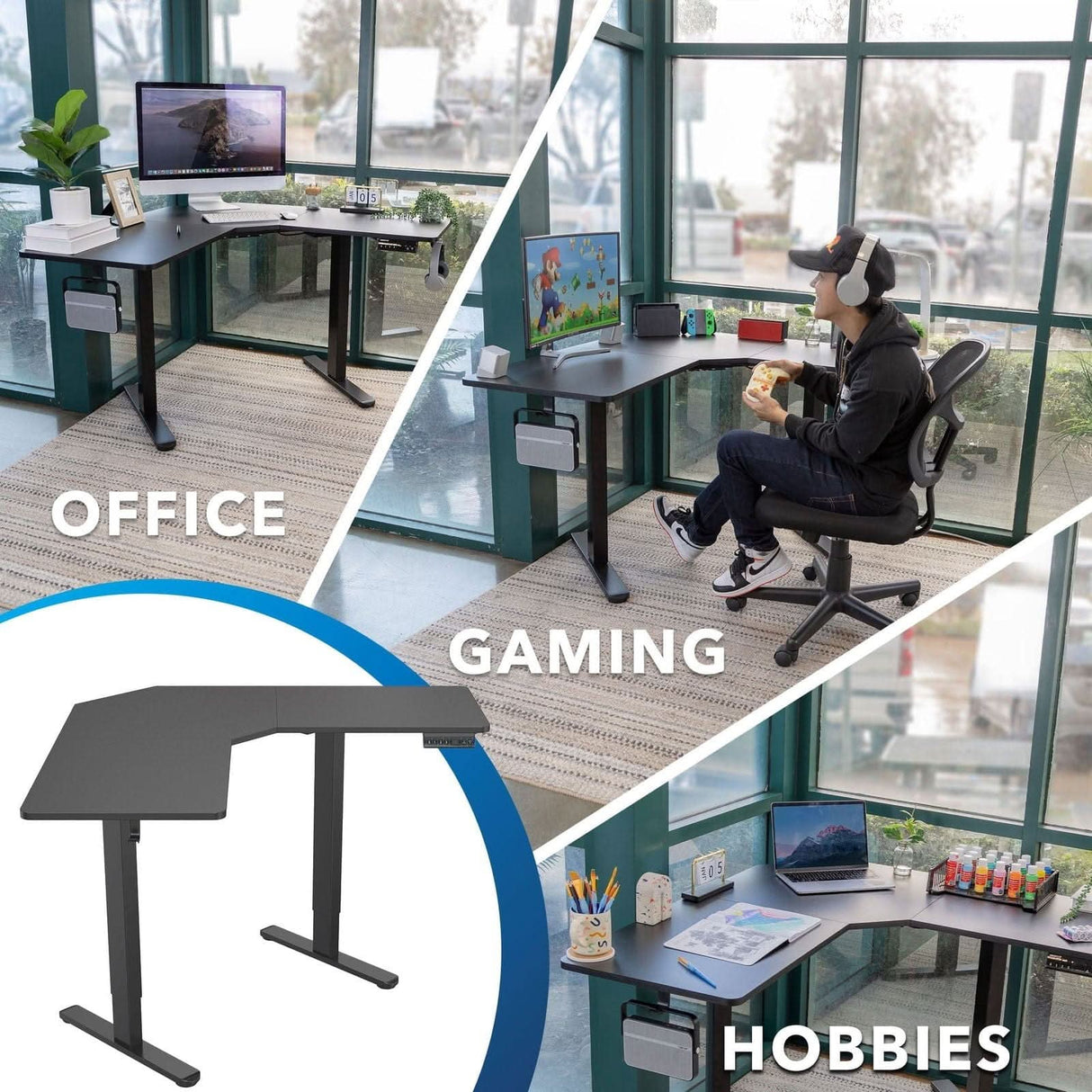 Height Adjustable Corner Sit-Stand Desk Black Standing Desk - Height Adjustable Corner Sit-Stand Desk - Mount-It! - MI-15003