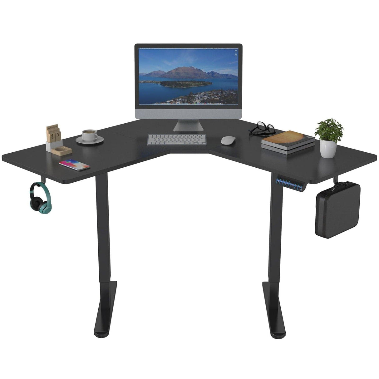 Height Adjustable Corner Sit-Stand Desk Black Standing Desk - Height Adjustable Corner Sit-Stand Desk - Mount-It! - MI-15003