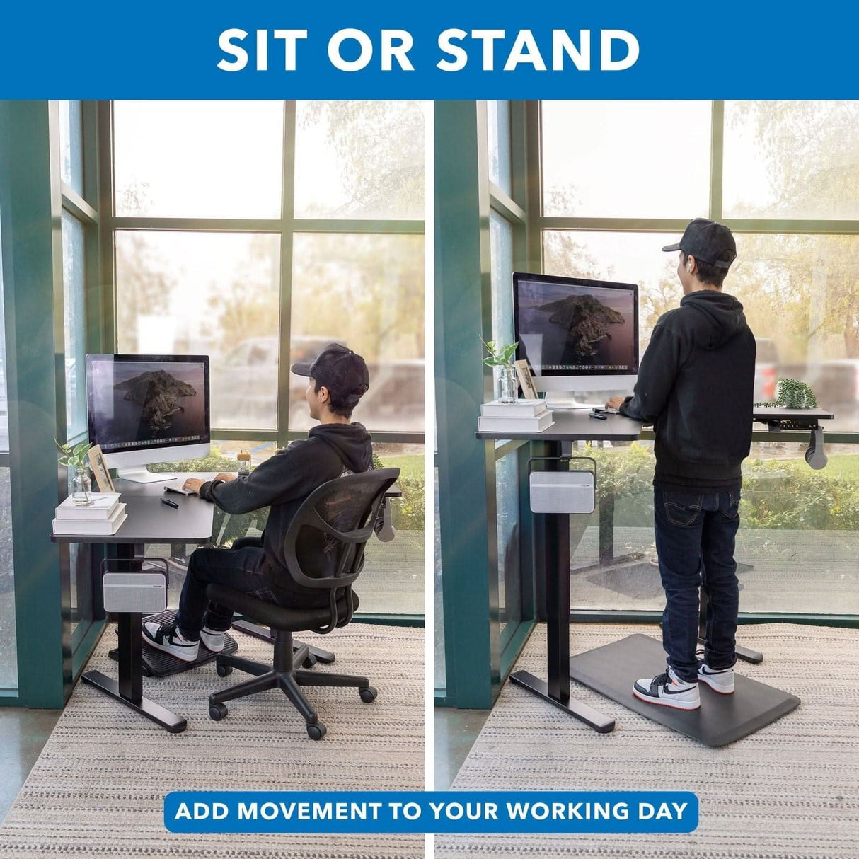 Height Adjustable Corner Sit-Stand Desk Black Standing Desk - Height Adjustable Corner Sit-Stand Desk - Mount-It! - MI-15003