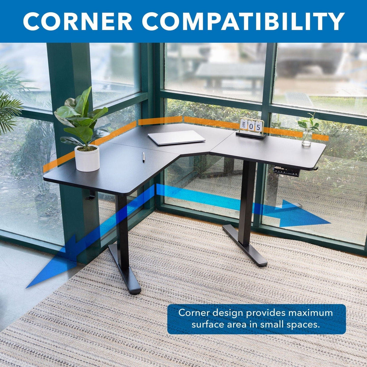 Height Adjustable Corner Sit-Stand Desk Black Standing Desk - Height Adjustable Corner Sit-Stand Desk - Mount-It! - MI-15003