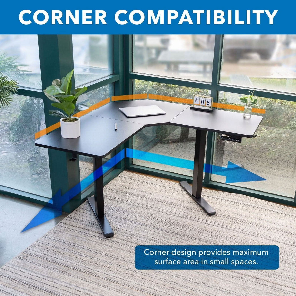 Height Adjustable Corner Sit-Stand Desk Black Standing Desk - Height Adjustable Corner Sit-Stand Desk - Mount-It! - MI-15003