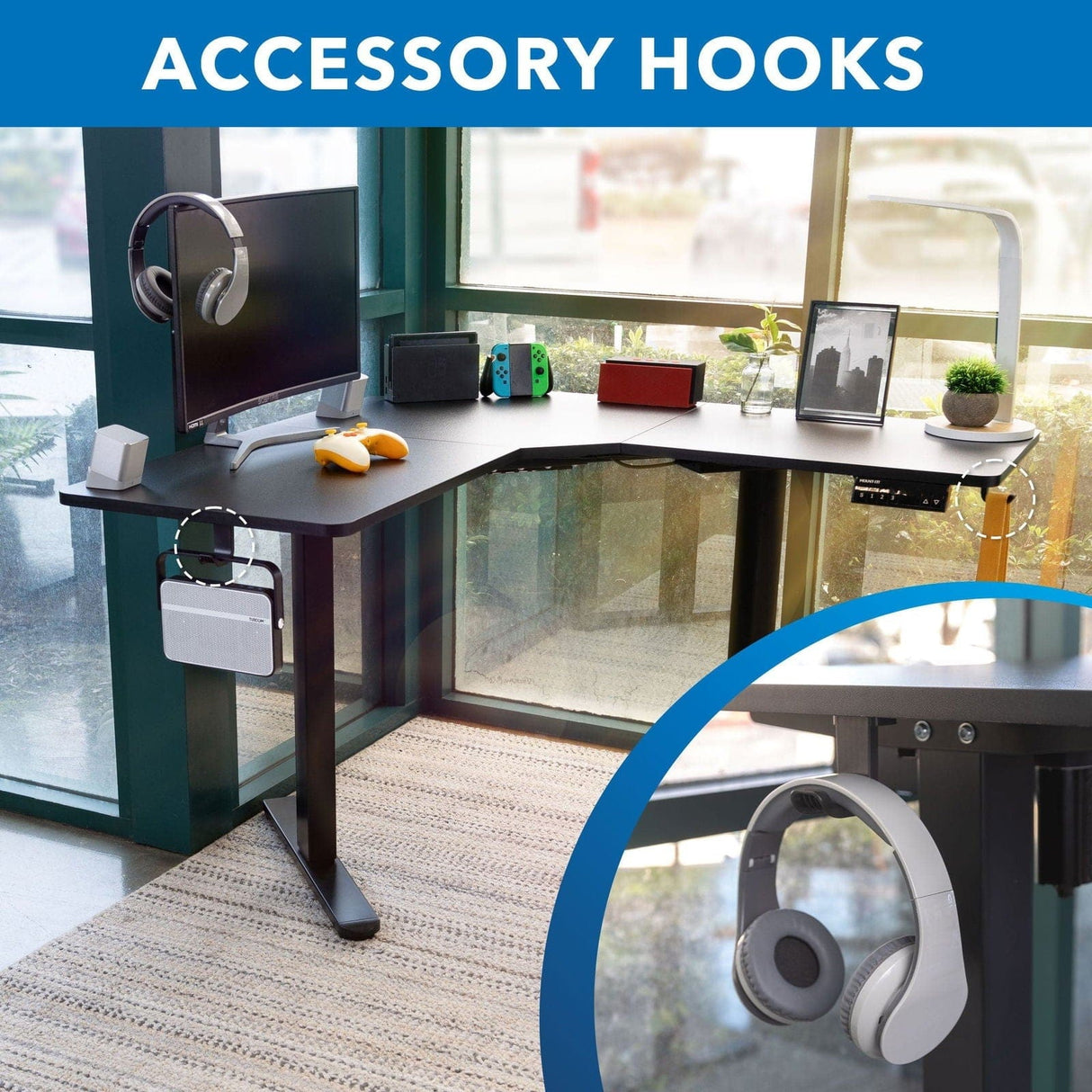 Height Adjustable Corner Sit-Stand Desk Black Standing Desk - Height Adjustable Corner Sit-Stand Desk - Mount-It! - MI-15003