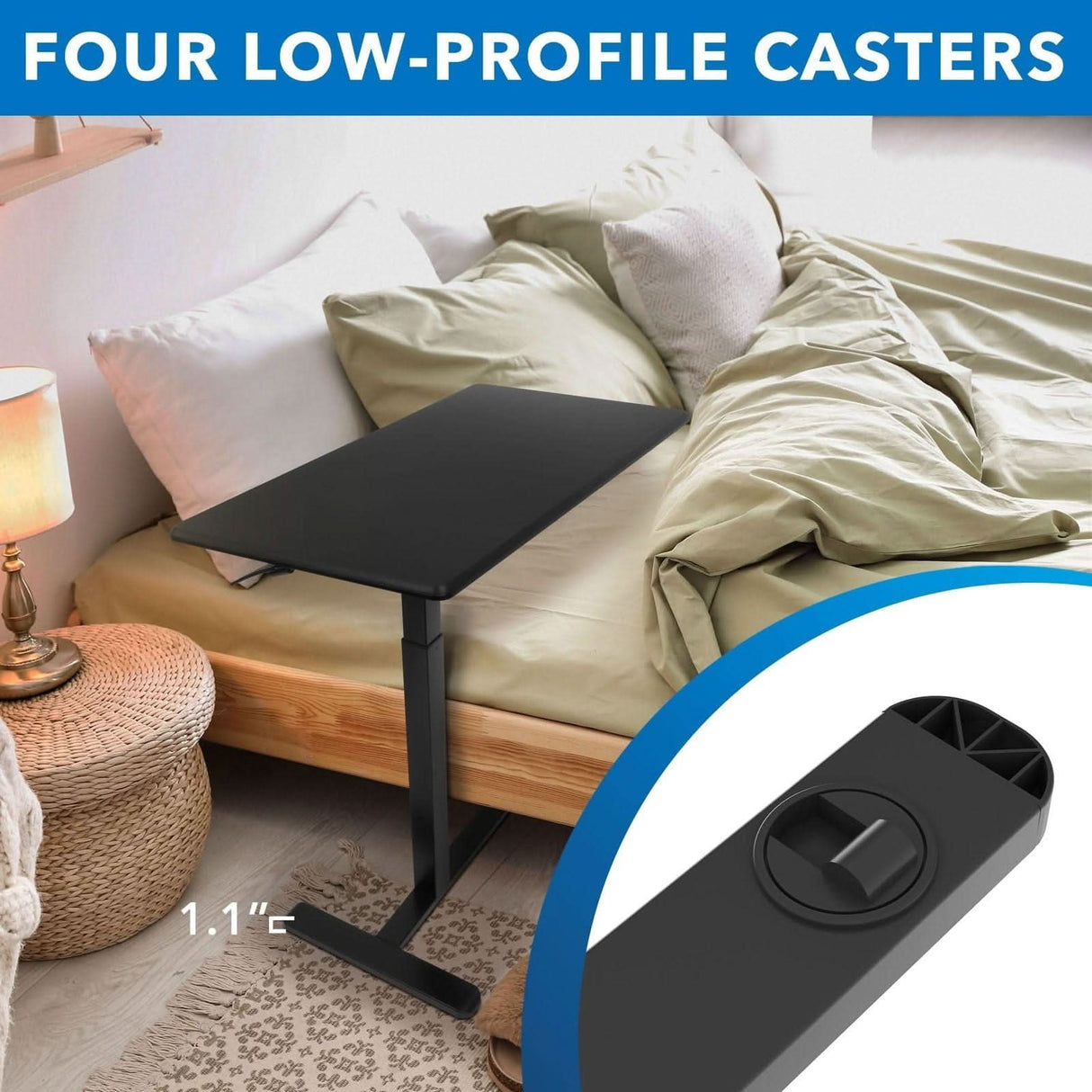 Height Adjustable Overbed Desk Black Mobile Standing Desk - Height Adjustable Overbed Desk - Mount-It! - MI-8040